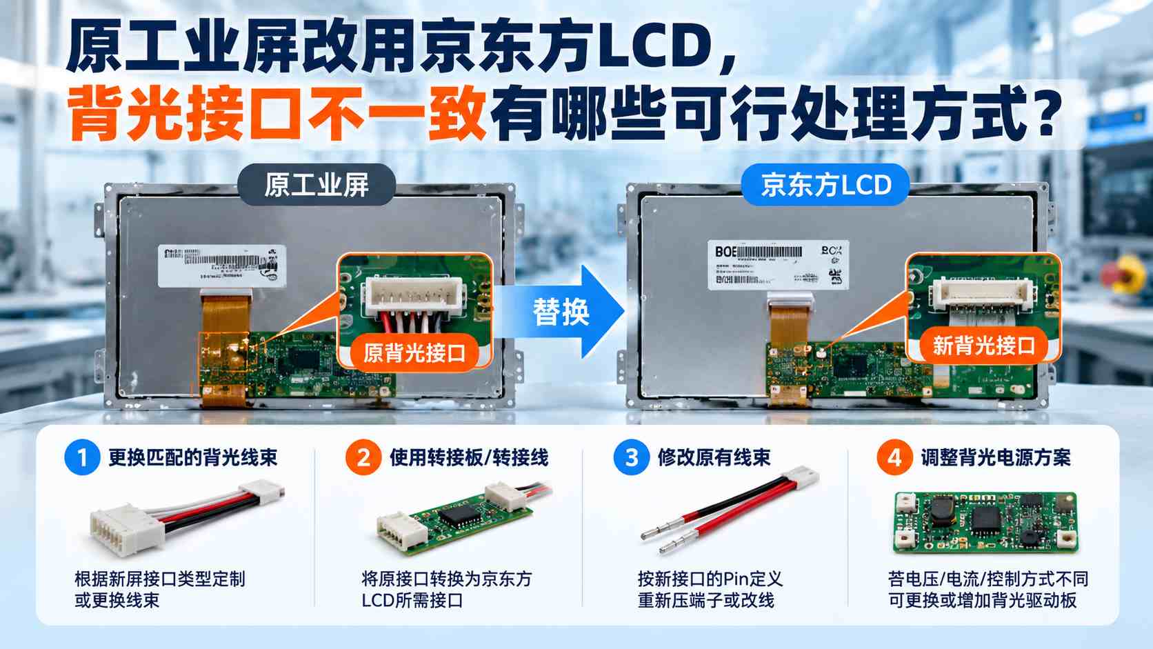 原工业屏改用京东方LCD，背光接口